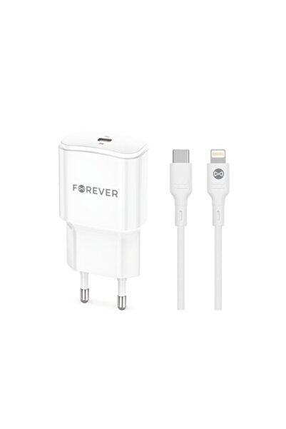 Forever TC-01-20C PD/QC Charger 1x USB-C 20W White + USB-C to Lightning Cable 20W