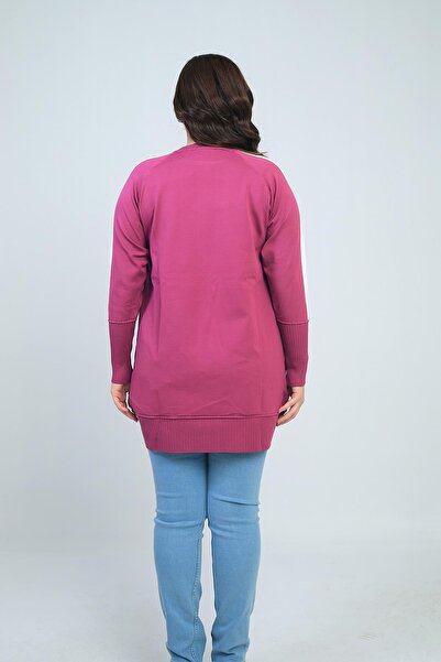 By Saygı Women's Plus Size Tunic Blouse with Striped Sleeves