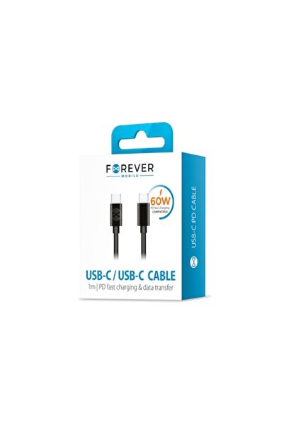 Sybero Cablu Forever USB-C la USB-C 1,0 m 60W Negru