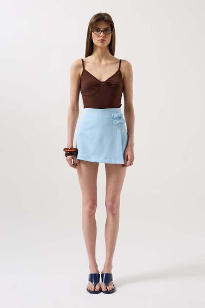 Maxi modena Bow Detail Mini Baby Blue Skirt