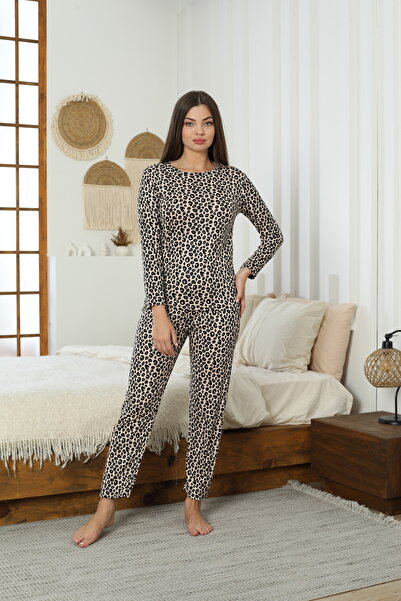 LİLA İÇ GİYİM Pegasus Leopard Detailed Long Pajama Set