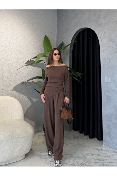 By Merve Darende Madonna Collar Asymmetrical Modal Suit