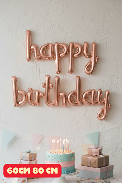 Baloncu Nene Rose Gold Happy Birthday Written Foil Balloon Handwritten Happy Foil Balloon Birthday Balloon