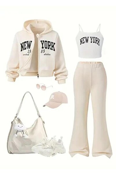 VESTIR BIEN New York Baskılı 3 lü Renki Kışlık Takım