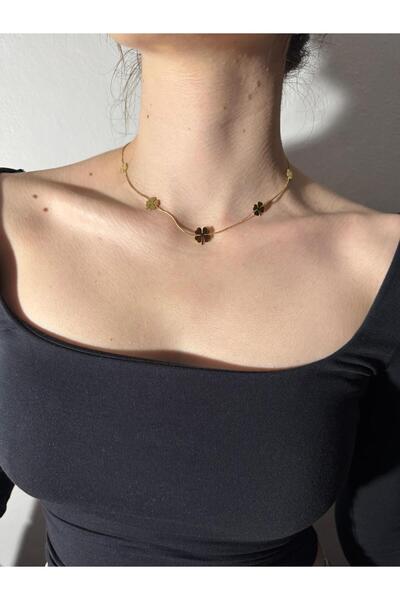 Sirena Accessories 4 Yapraklı Gold Şans Yonca Çelik Kadın Kolye