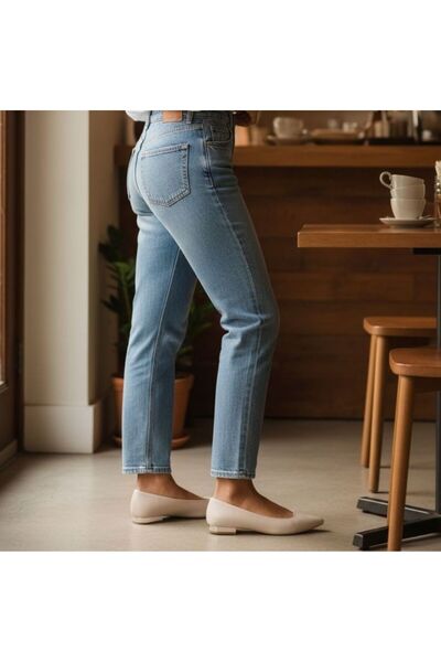 NE&VE SHOES Μπεζ γνήσιο δέρμα με μυτερή μύτη Κομψές και άνετες καθημερινές μπ...