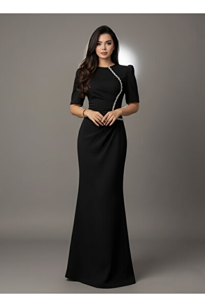 Siseniorita Elegant Black Mermaid Dress with Three Quarter Sleeves