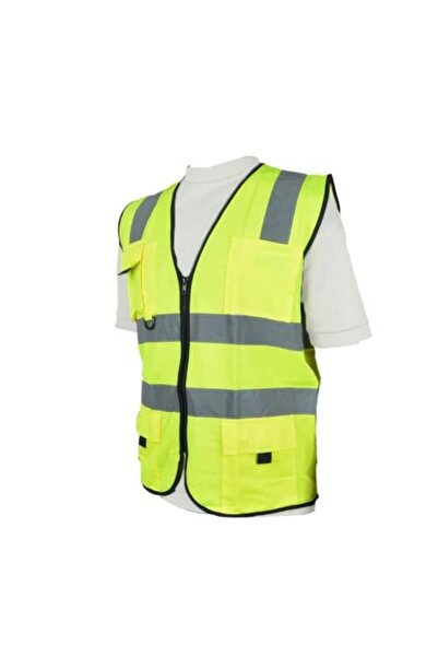 Generic Safety Vest Reflective Mesh 4 Pockets Yellow Reflective Gray L large