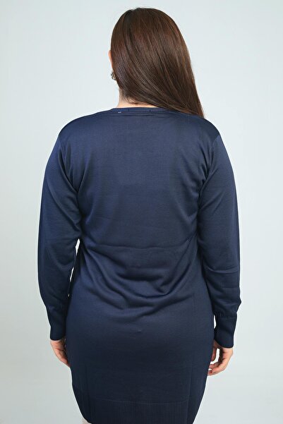 By Saygı Women's Large Houndstooth Pattern Cold Yarn Plus Size Long Cardigan