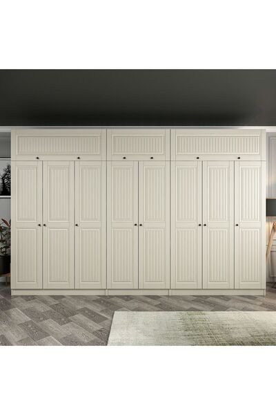 Minar Kale 8 Kapaklı 4 İç Çekmeceli Dolap Ve Yüklük Kumtaşı Mebran İlkbahar 2...