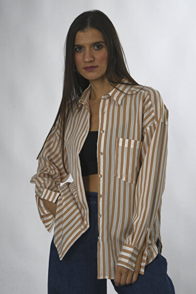 ABBRA Women's Multi Striped Pocket Shirt