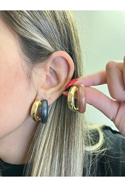 MyladyAccessoriess Two Rows Detail Hoop Earrings (Brass Plated) Black