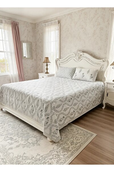 SARAS LABEL Heritage Block Print 100% Cotton Percale Bedsheet with 2 Pillowcases