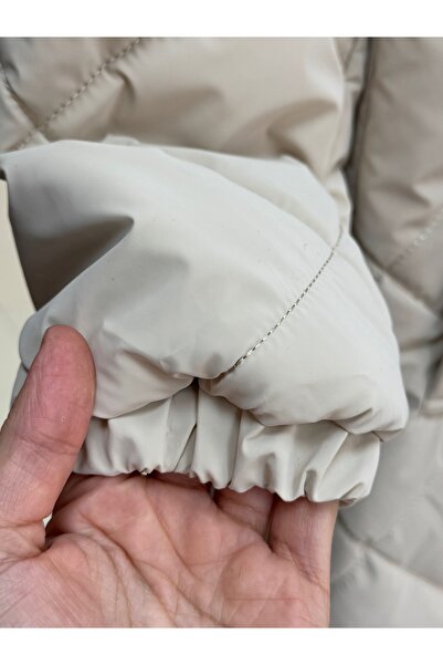 BENAHOLL Beluna Beli Cropped Collar Fur Detail Quilted Coat-En2176 Stone