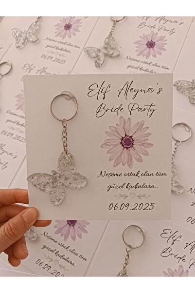 Kartlı Kelebek Anahtarlık-Bride hediyelik-20 Adet
