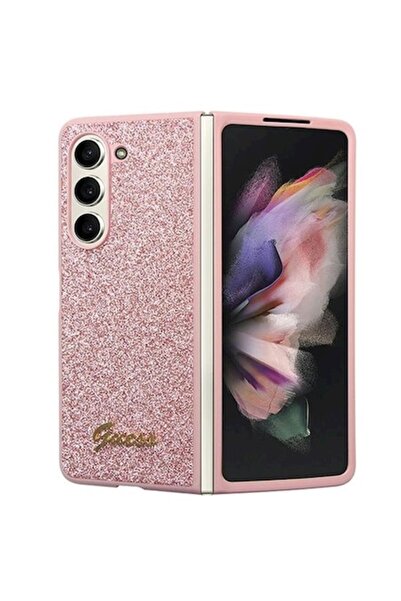 Guess Husă profesională pentru Samsung Z Fold5, roz cu sclipici, PU/TPU