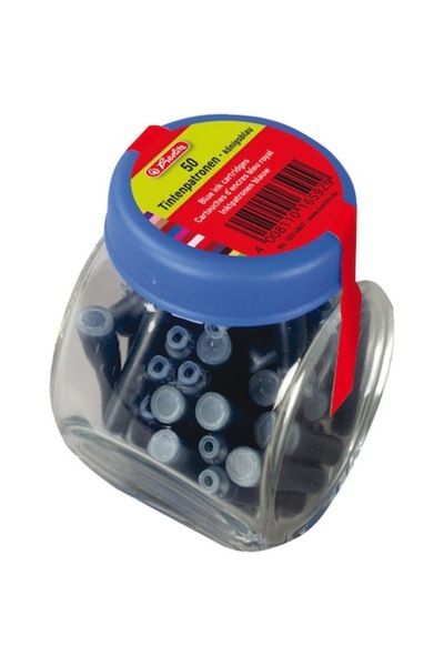 Herlitz Set de 50 de cartușe de cerneală scurte în borcan de sticlă, albastre