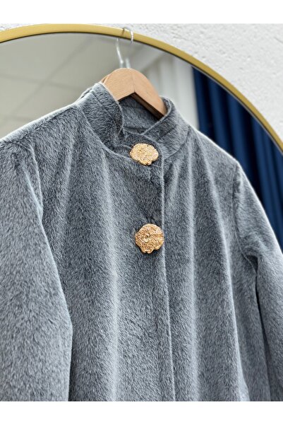 BENAHOLL Μακρύ παλτό Cameva με μεγάλα κουμπιά και ελαστικές διπλές τσέπες-BR7958 Γκρι