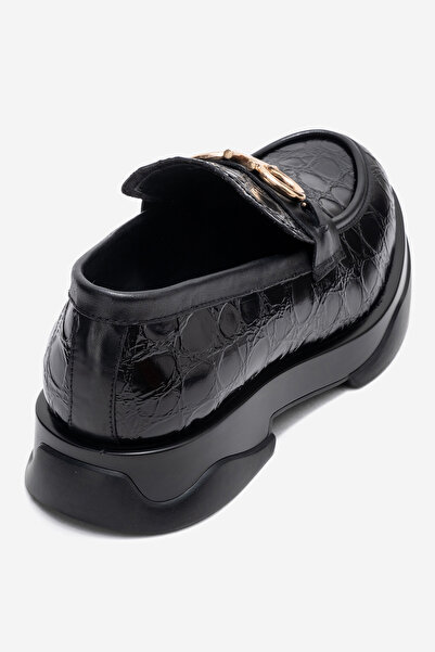 Dericlub Men's Buckle Loafer Shoes Genuine Leather Mc 22495 Black