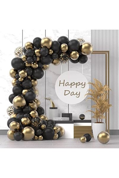 LEIBOO Party Arch Set - 107 Latex Balloons (12/25/30 cm), Black - Gold