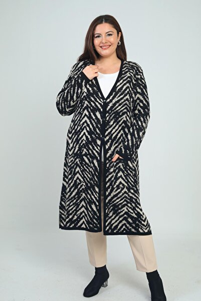 By Saygı Γυναικεία μακριά ζακέτα με σχέδιο ζέβρα με τσέπες μεγάλου μεγέθους