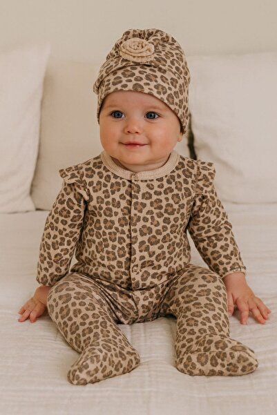 Luna Kids Store Viki Leopard Patterned Hat Baby Romper Set