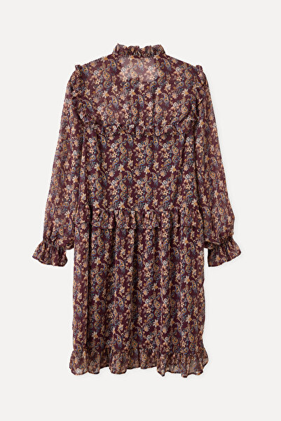 Mudo Floral Printed Mini Dress with Tie-Up Neck