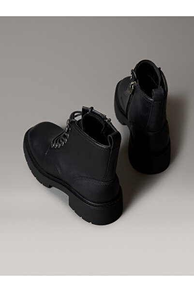 Calvin Klein Leather Chunky Heeled Lace-Up Boots