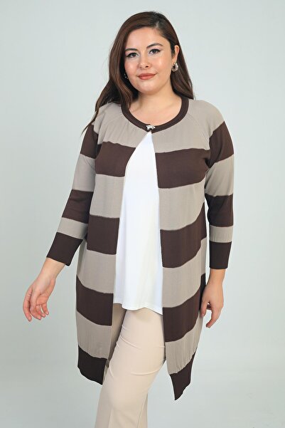 By Saygı Γυναικεία ζακέτα με χοντρές ρίγες μεγάλου μεγέθους