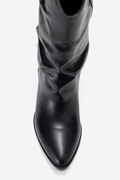 Dericlub Women's Wide Cut Short Heeled Boots Real Leather Rg 3019 Black