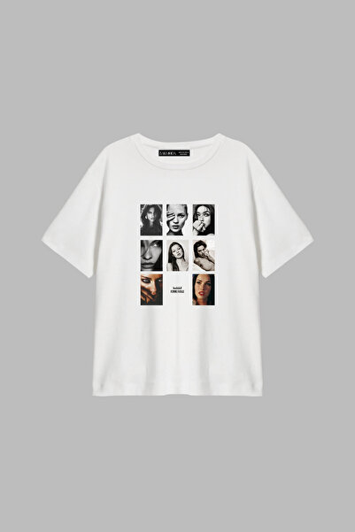 Bak Moda Tricou alb cu imprimeu Bombshell Femme, cu potrivire relaxată