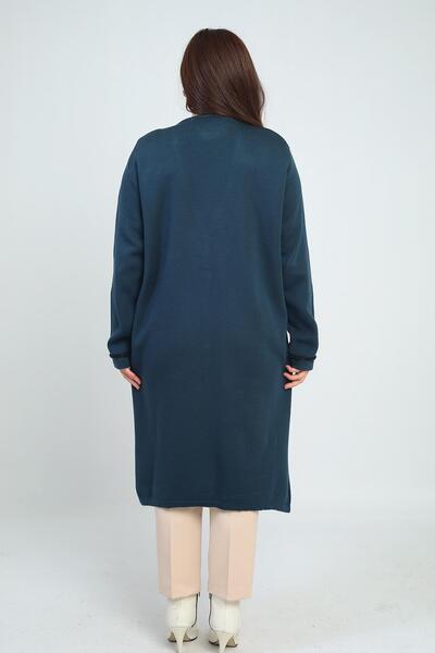 By Saygı Women's Pockets Stripe Detailed Plus Size Long Knitwear Cardigan