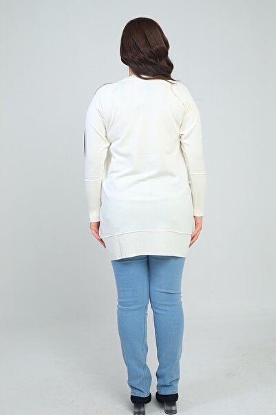 By Saygı Women's Plus Size Tunic Blouse with Striped Sleeves