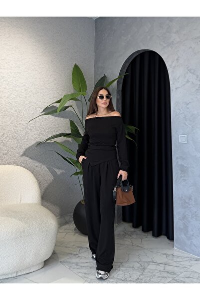 By Merve Darende طقم مادونا ذو ياقة غير متماثلة من المودال