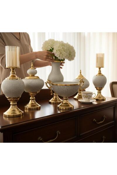 ECHOMEDECOR Lüks 6 Parça Dekoratif Salon Seti