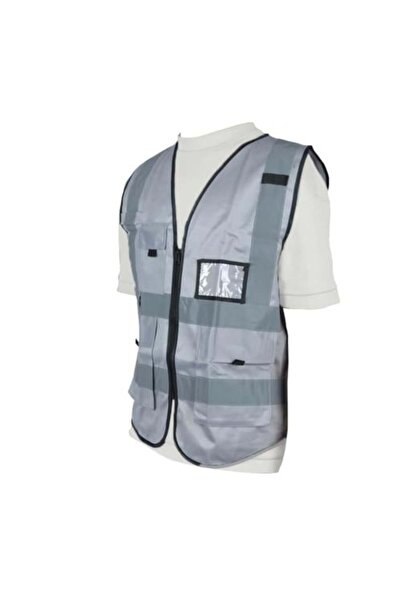 Generic Safety Vest Reflective Heavy Duty Gray 3 Pocket and Card