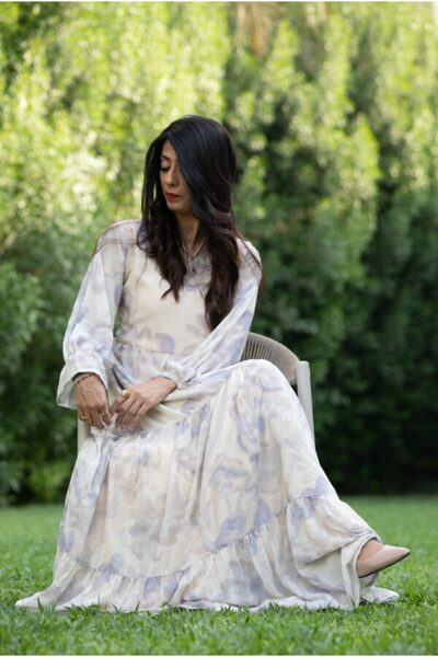 Hayati Collections 1 Piece – Chiffon Light Cream Maxi / Frock