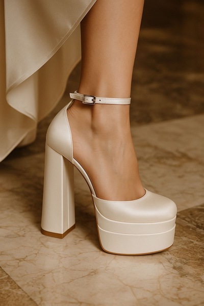 E&L Company Net 15.5cm Topuğu ve platformu daha geniştir. Kırık beyaz deri.
