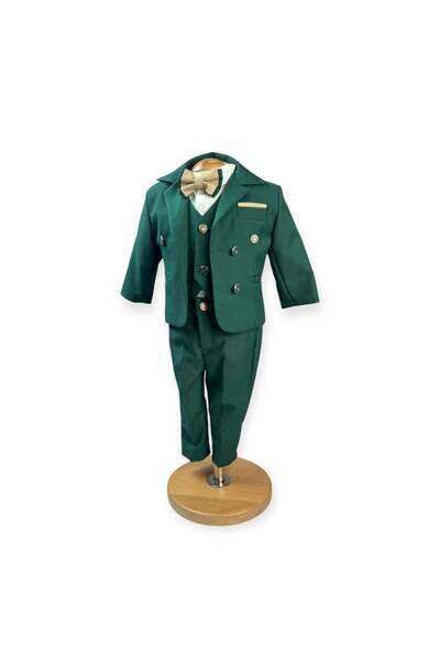 KidsMagazin Costum verde pentru bebeluși cu papion crem