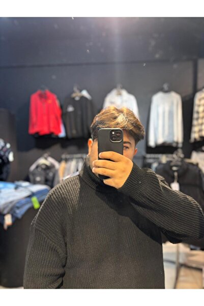 Q45collection Large Size High Neck Black Men's Sweater