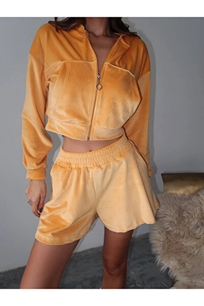 Buklemoda French Velvet Shorts Set Orange