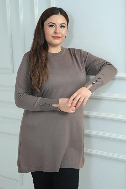 By Saygı Γυναικεία μπλούζα με πλέξη μαλλιών στο μπροστινό μέρος, μεγάλο μέγεθος, κρύο νήμα, τουνίκ