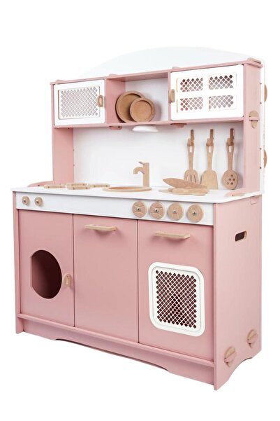 HOBBY HOUSE Hazeranlı Elizya Pembesi Servis Seti ve Led Işık Hediyeli Oyuncak Montessori Çocuk Mutfak Seti
