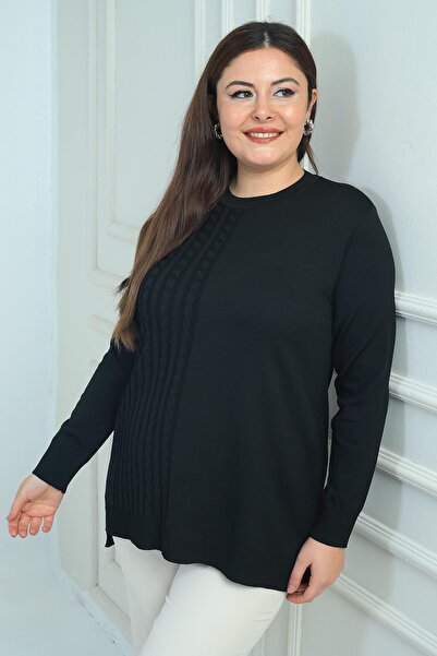 By Saygı بلوزة نسائية كبيرة الحجم من الليكرا بتصميم مضفر من جانب واحد