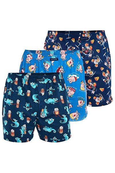 Cornette Boxeri lejeri din bumbac, confort, albastru, set de 3 buc.