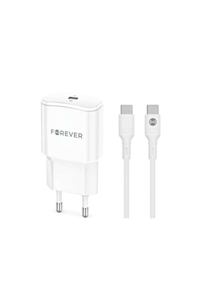 Forever TC-01-20C PD/QC Charger 1x USB-C 20W White + USB-C to USB-C Cable