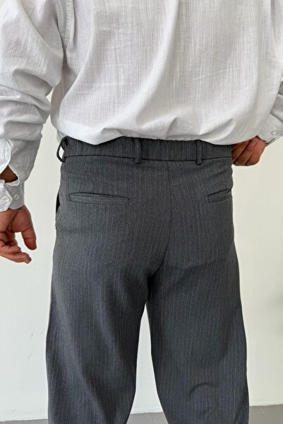NUSHİ Antrasit Çizgili Baggy Kumaş Pantolon