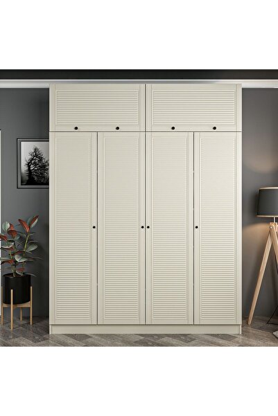 Minar Kale 4 Mebran Panjur Kapaklı 2 Çekmeceli Dolap Ve Yüklük Kumtaşı 235CM