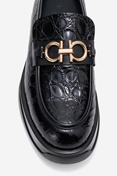 Dericlub Men's Buckle Loafer Shoes Genuine Leather Mc 22495 Black