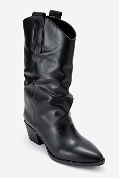 Dericlub Women's Wide Cut Short Heeled Boots Real Leather Rg 3019 Black